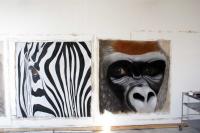 Closeup monkey-ape-zebra Thierry Bisch Contemporary painter animals painting art  nature biodiversity conservation
