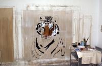 Tiger in progress tigre Thierry Bisch artiste peintre contemporain animaux tableau art  nature biodiversité conservation 