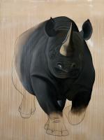 RHINOCEROS-NOIR   Animal painting, wildlife painter.Dogs, bears, elephants, bulls on canvas for art and decoration by Thierry Bisch 