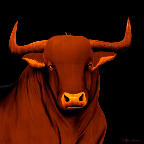 BULL 1 CUIR bull Showroom - Inkjet on plexi, limited editions, numbered and signed. Wildlife painting Art and decoration. Click to select an image, organise your own set, order from the painter on line