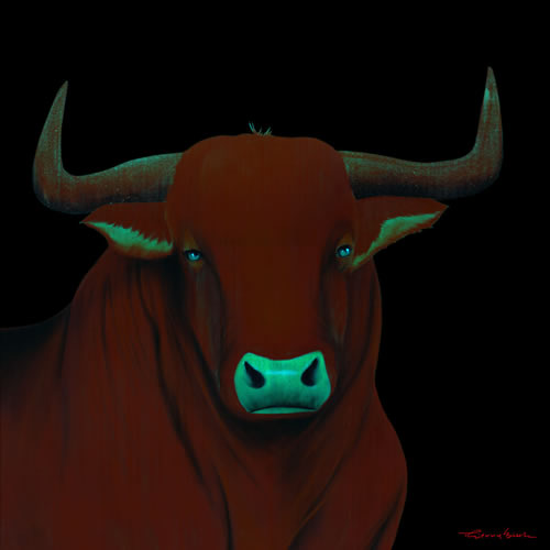 BULL 1 NUIT bull Showroom - Inkjet on plexi, limited editions, numbered and signed. Wildlife painting Art and decoration. Click to select an image, organise your own set, order from the painter on line