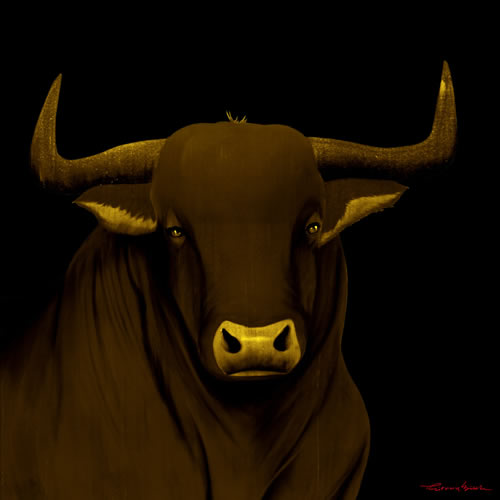 BULL 1 REGLISSE bull Showroom - Inkjet on plexi, limited editions, numbered and signed. Wildlife painting Art and decoration. Click to select an image, organise your own set, order from the painter on line