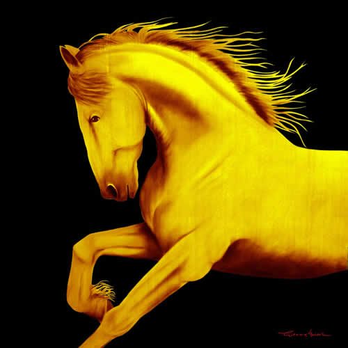 CHEVAL1 GOLD  Horse Showroom - Inkjet on plexi, limited editions, numbered and signed. Wildlife painting Art and decoration. Click to select an image, organise your own set, order from the painter on line