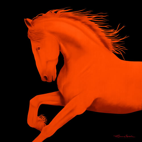 CHEVAL1 ORANGE  Horse Showroom - Inkjet on plexi, limited editions, numbered and signed. Wildlife painting Art and decoration. Click to select an image, organise your own set, order from the painter on line
