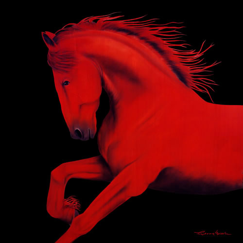CHEVAL1 ROUGE 1 Horse Showroom - Inkjet on plexi, limited editions, numbered and signed. Wildlife painting Art and decoration. Click to select an image, organise your own set, order from the painter on line